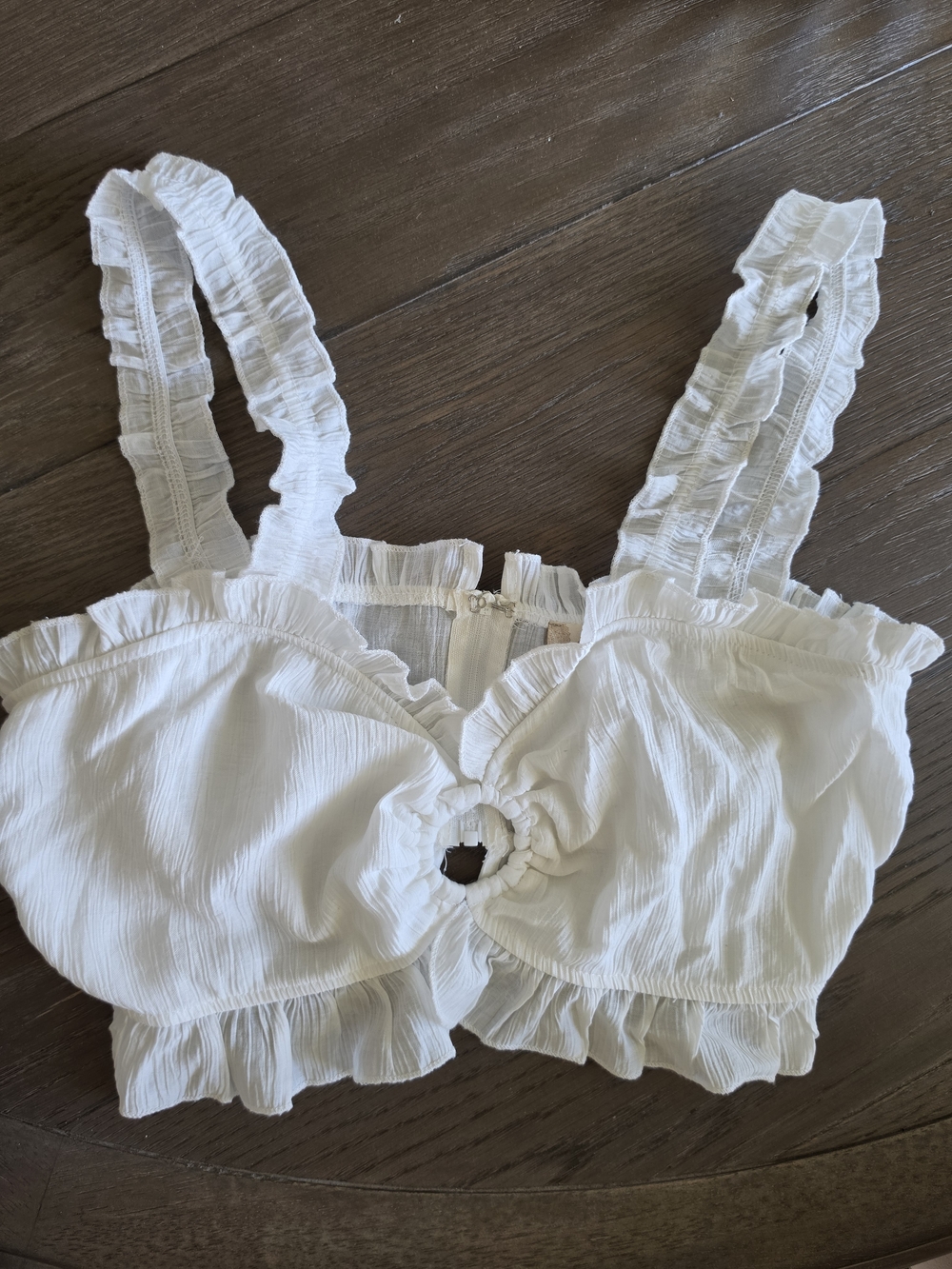 Altar'd State White Ruffle Crop Top with Ring Detail
